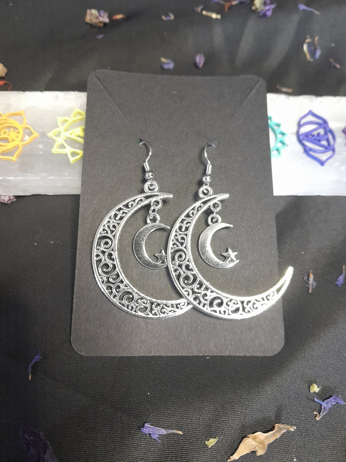 Earrings -Silver double moon.