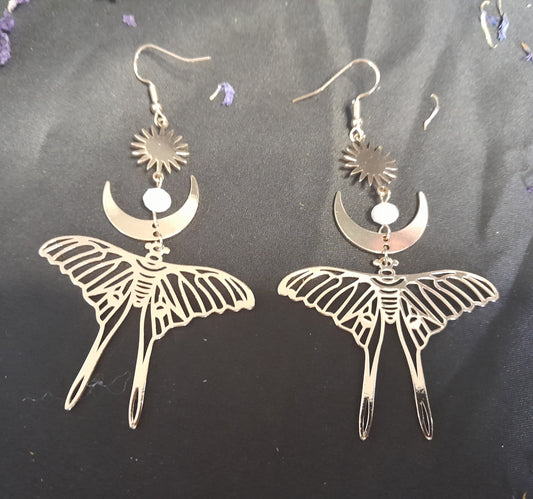 Beautiful gold moon sun moth earrings