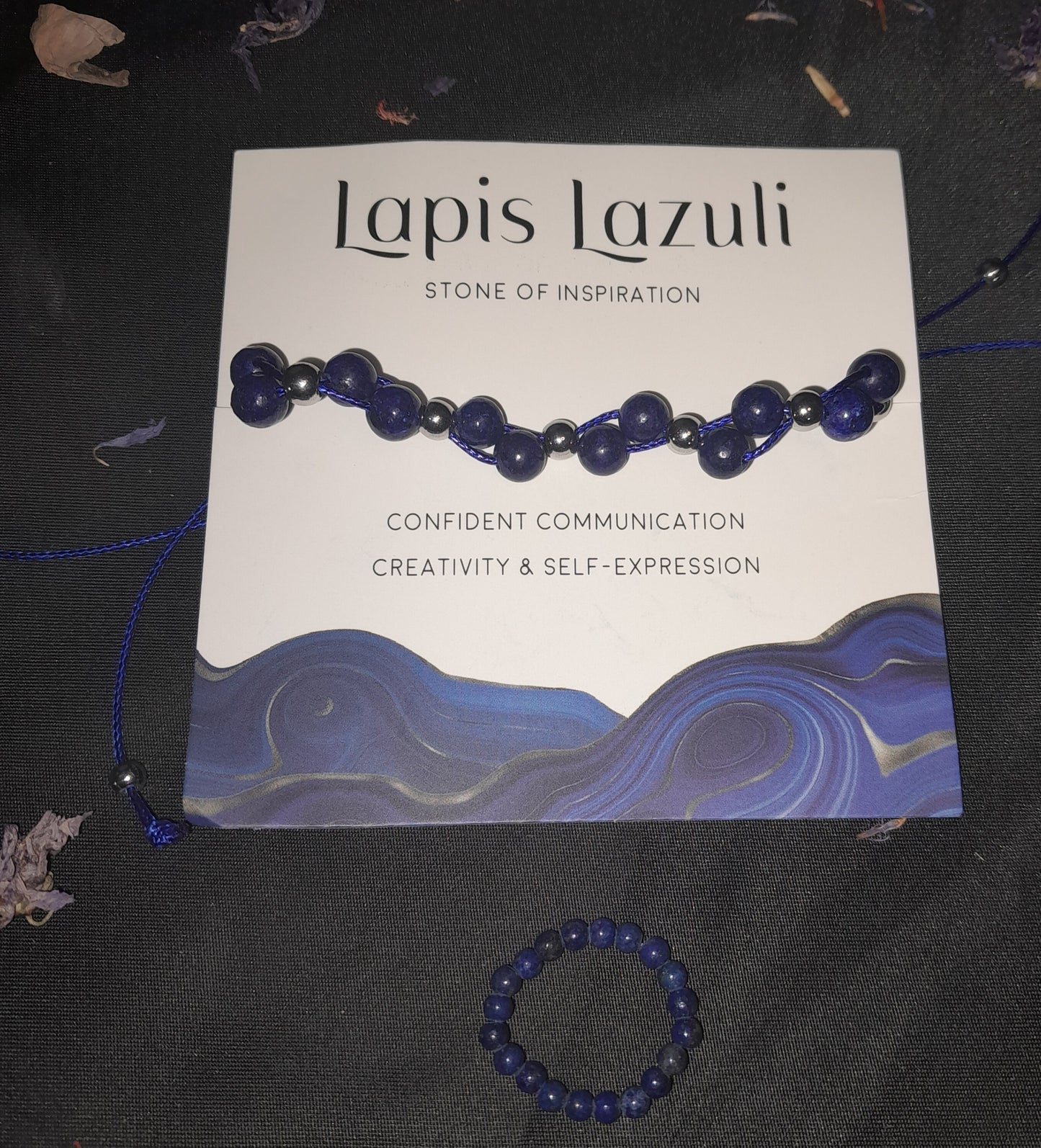 Crystal bracelet/ring set - Lapis Lazuli