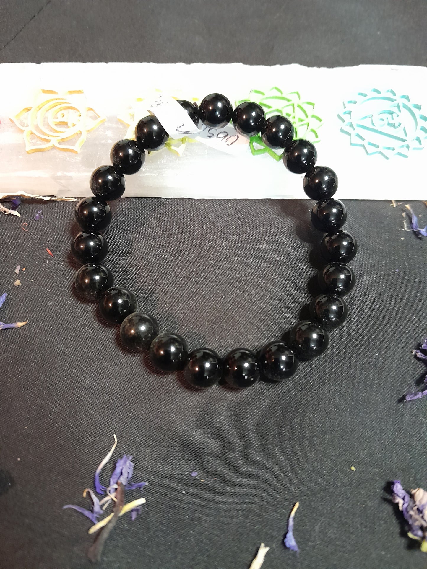 Crystal bead bracelet - obsidian