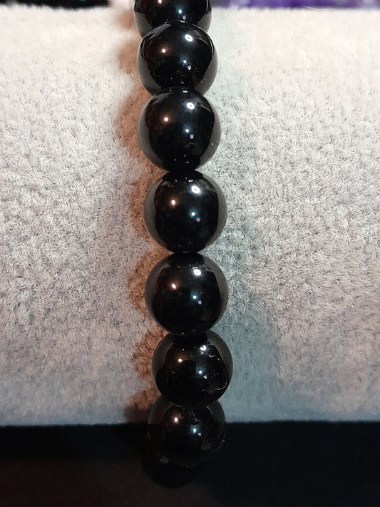 Crystal bead bracelet - obsidian