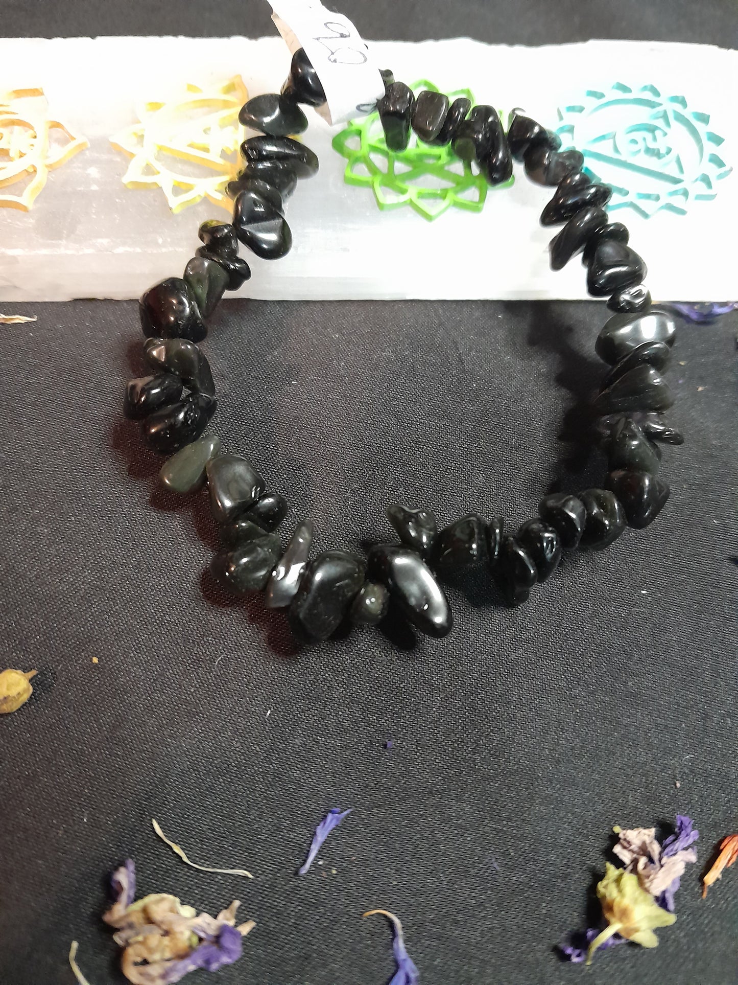 Crystal chip bracelet - Silver sheen obsidian