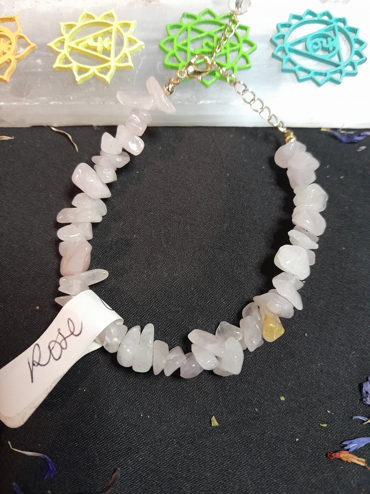 Rose Quartz chip bracelet - chain