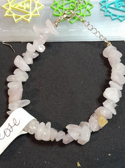 Rose Quartz chip bracelet - chain