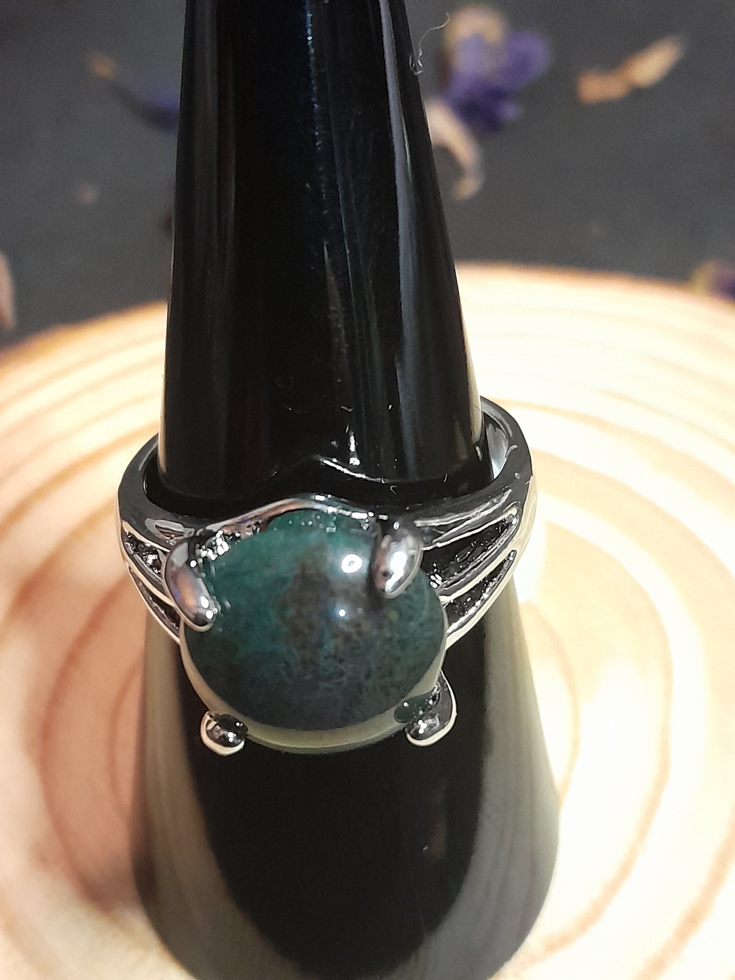 Moss Agate crystal rings