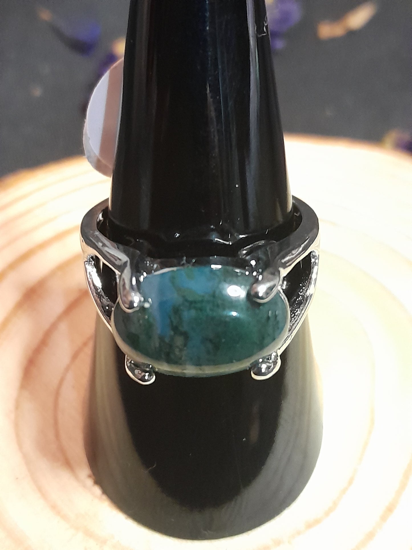 Moss Agate crystal rings