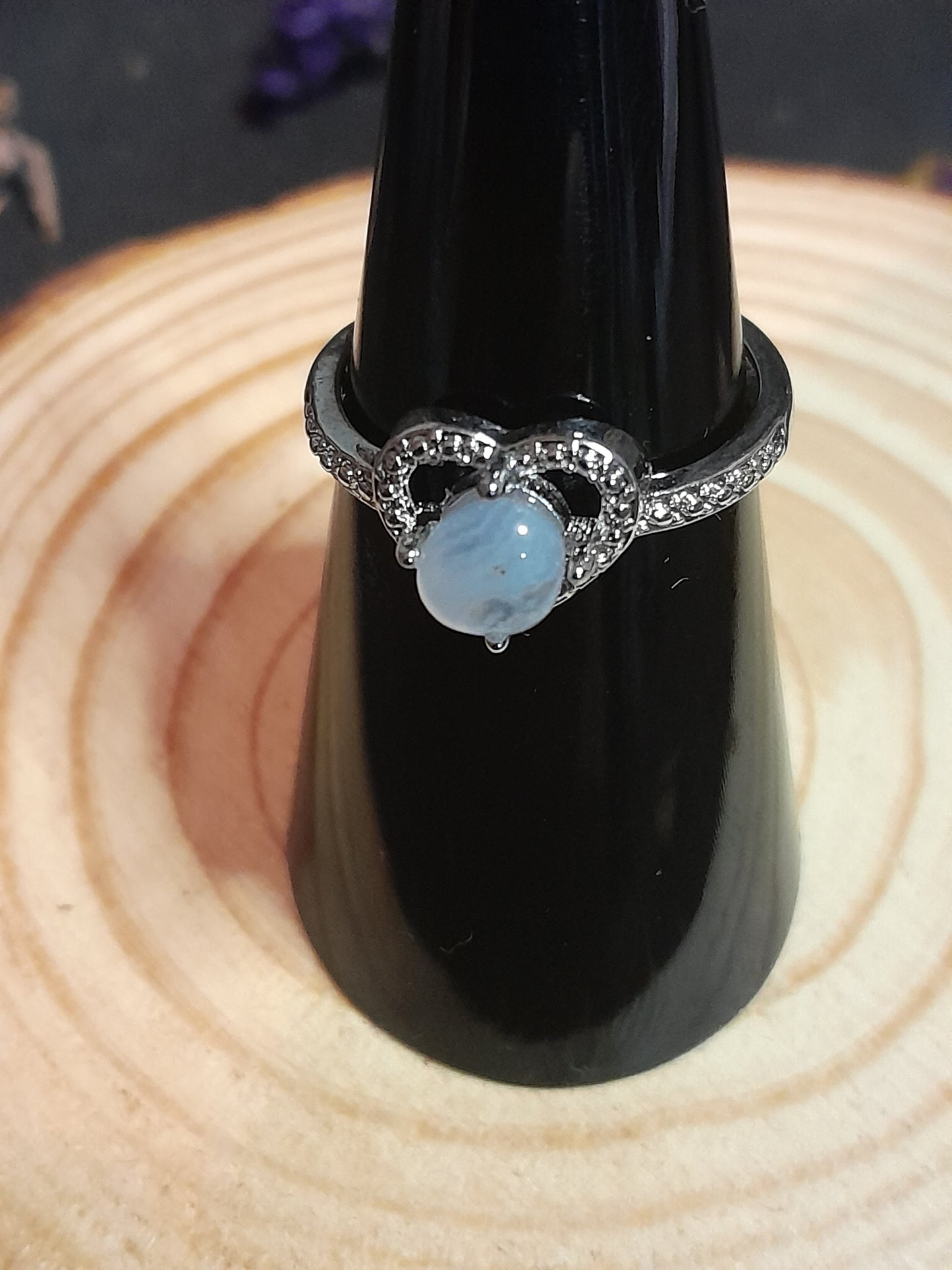 Blue lace agate heart rings