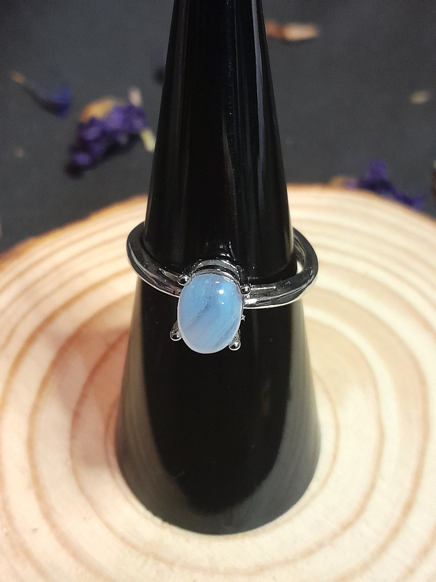 Blue lace agate crystal rings