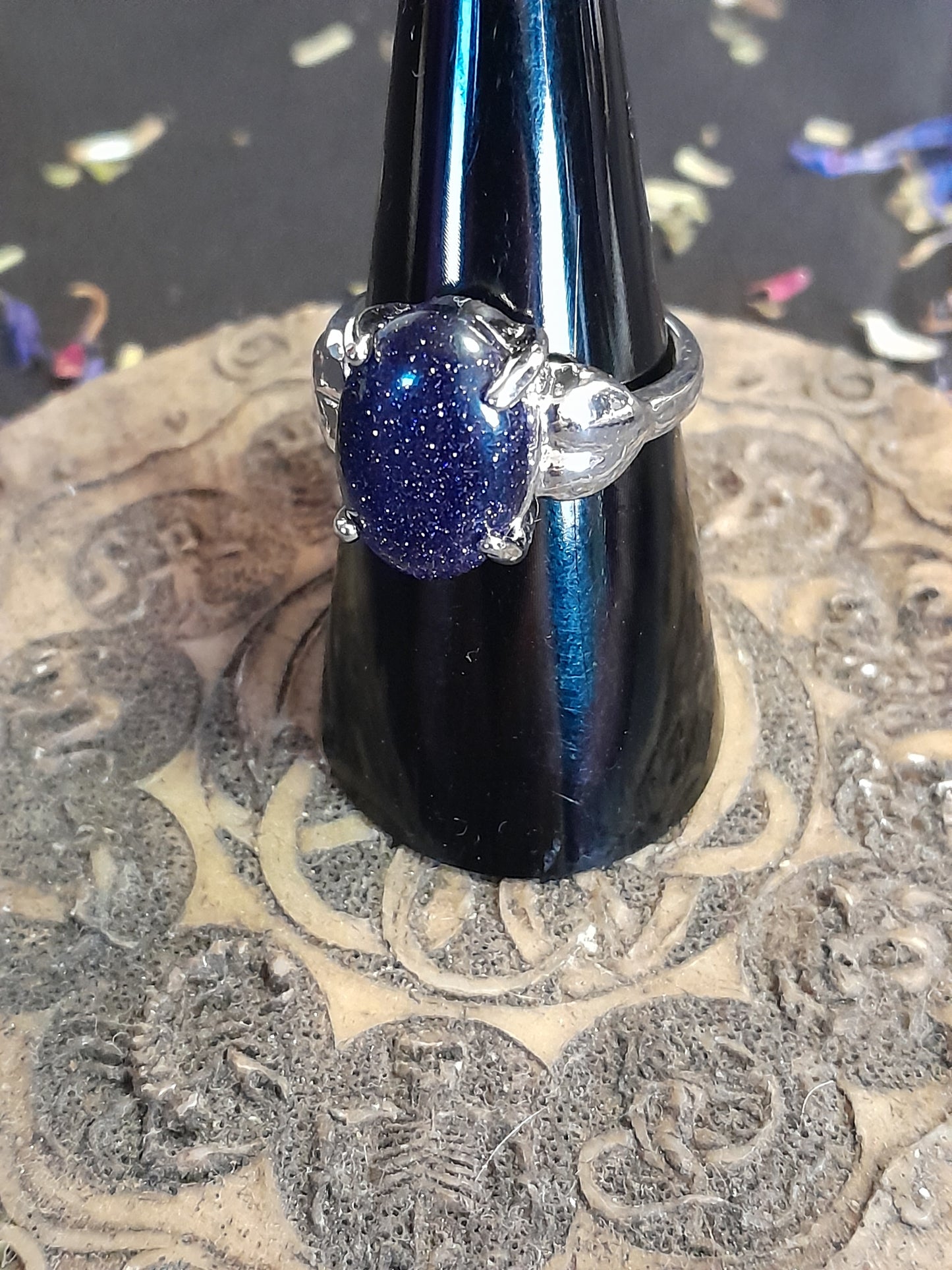 Blue sandstone crystal rings