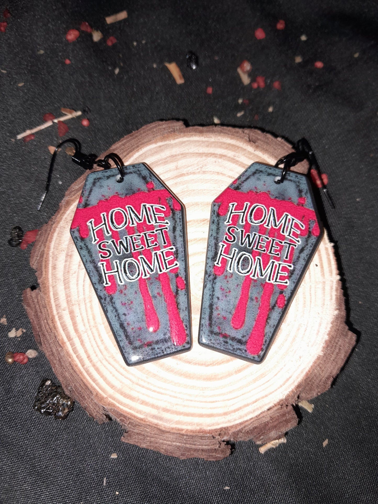 Home sweet home coffin earrings