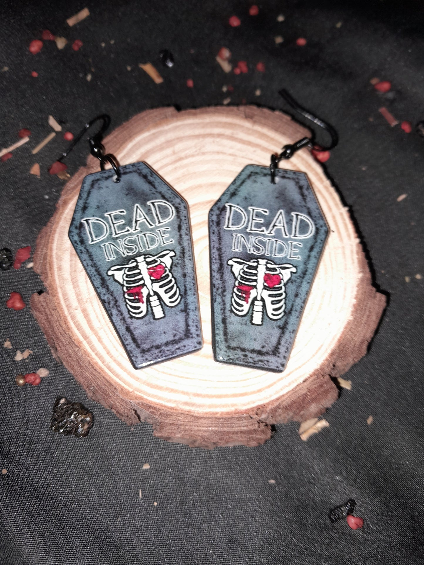 Dead inside coffin earrings