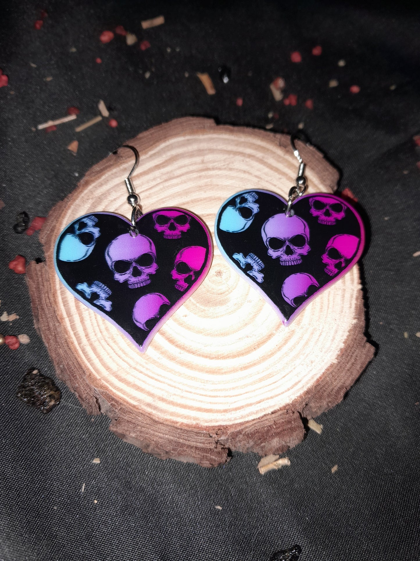 Skull heart earrings