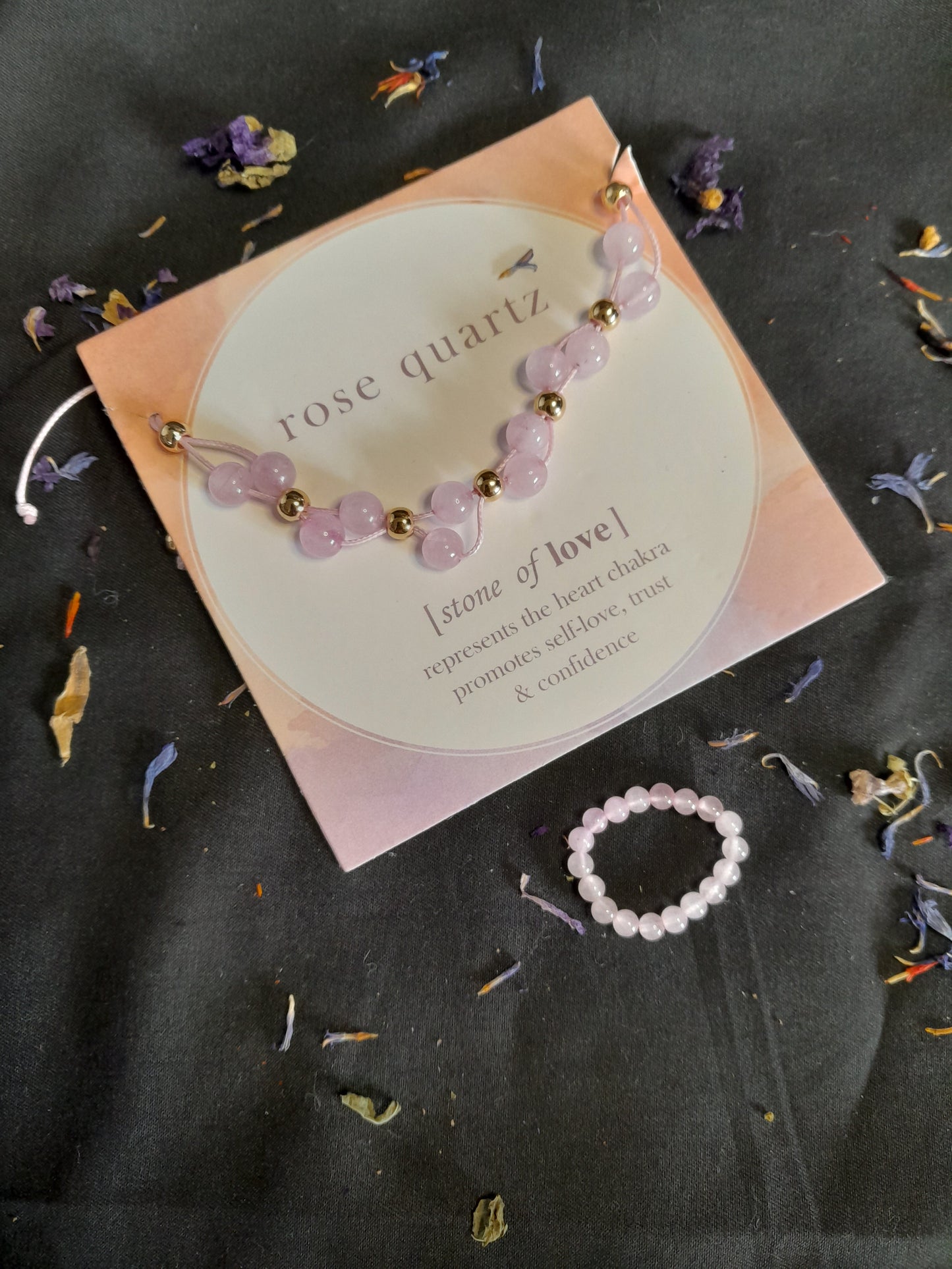 Bracelet/Ring set - Rose quartz