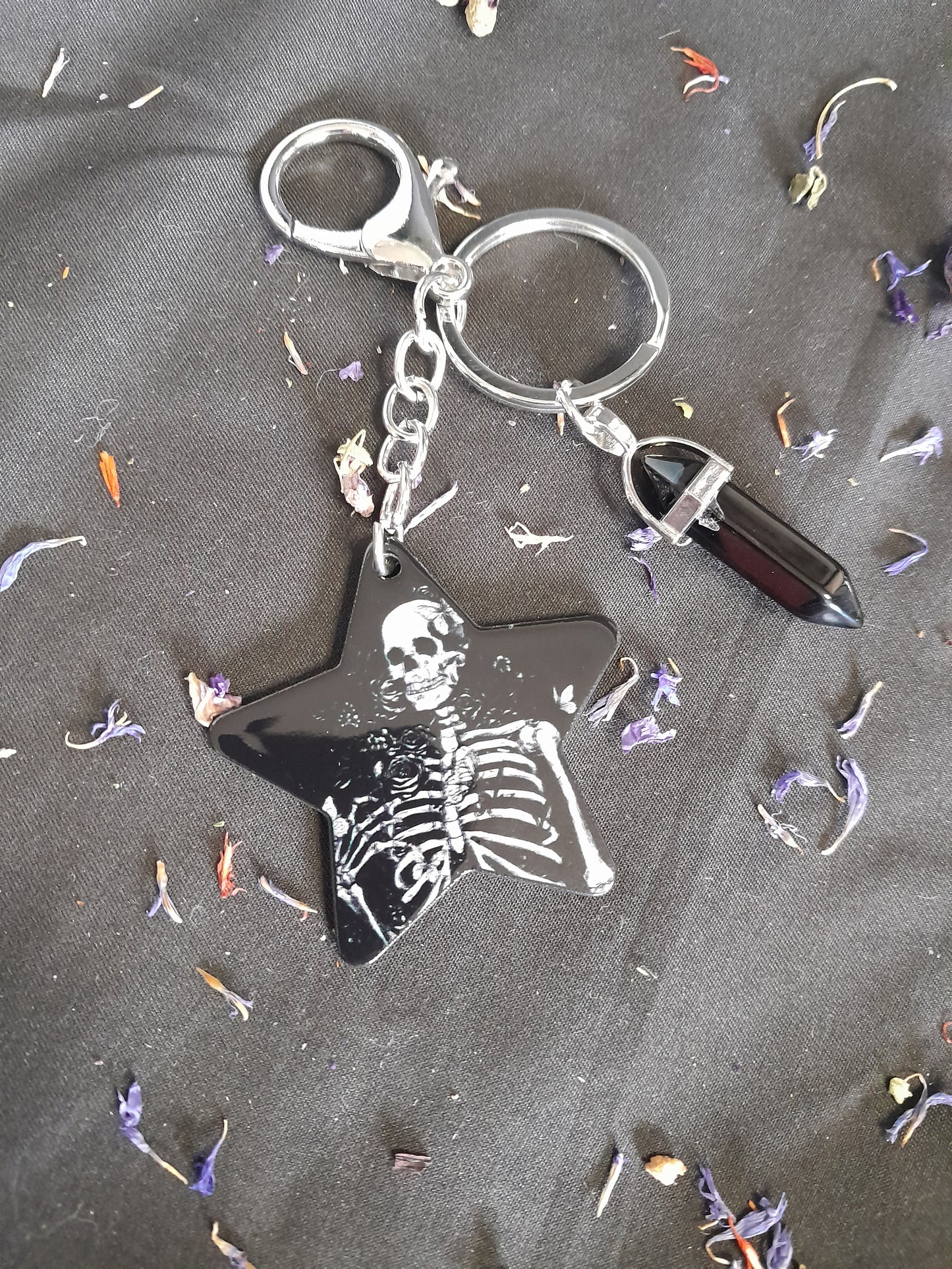 Keyring - Skull star obsidian