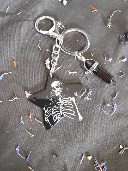 Keyring - Skull star obsidian