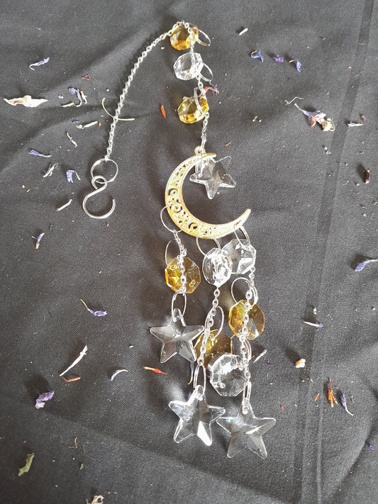 Gold moon and star design suncatcher