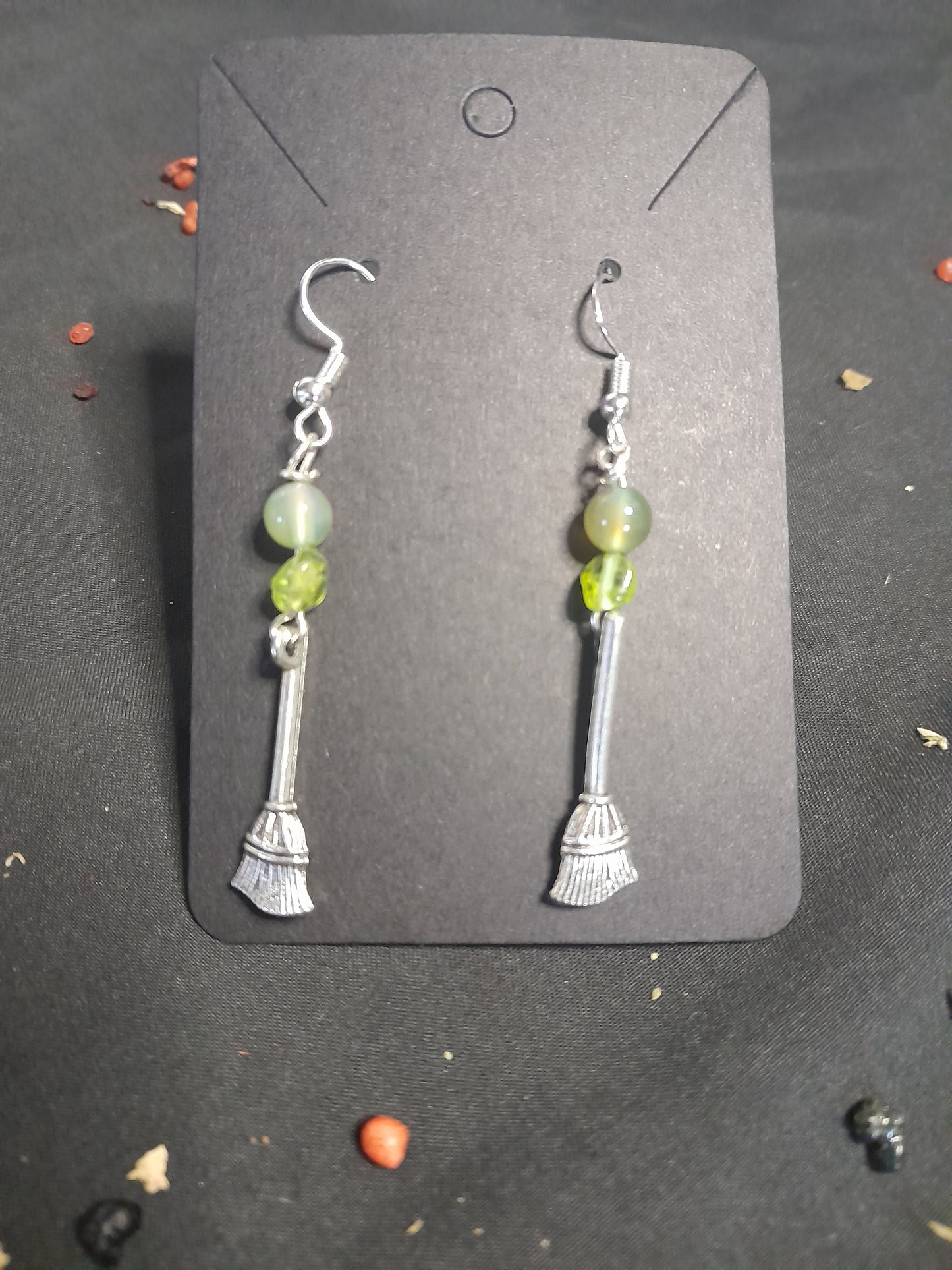 Crystal charm earrings- witches broom