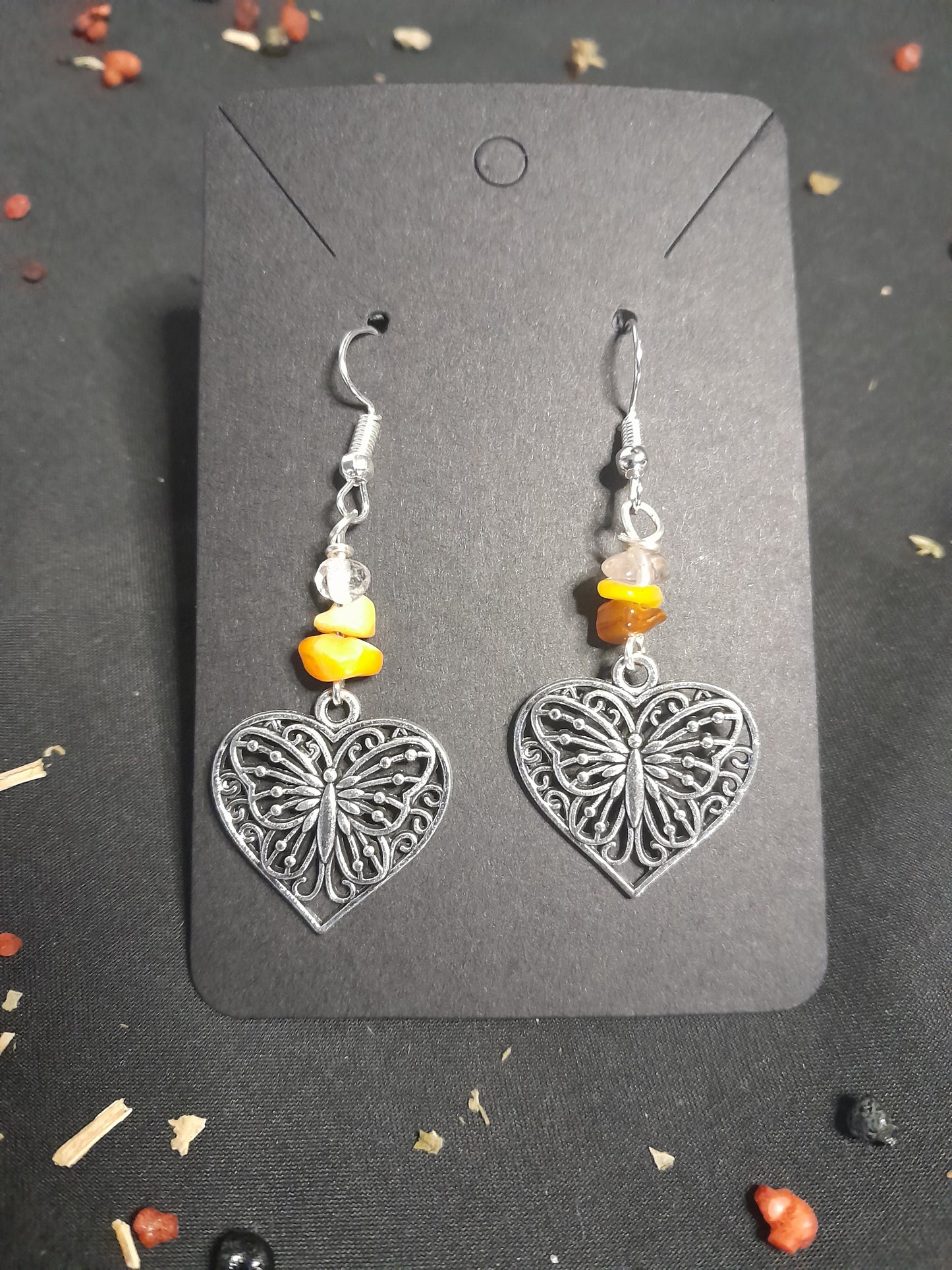 Crystal charm earrings- Butterfly heart