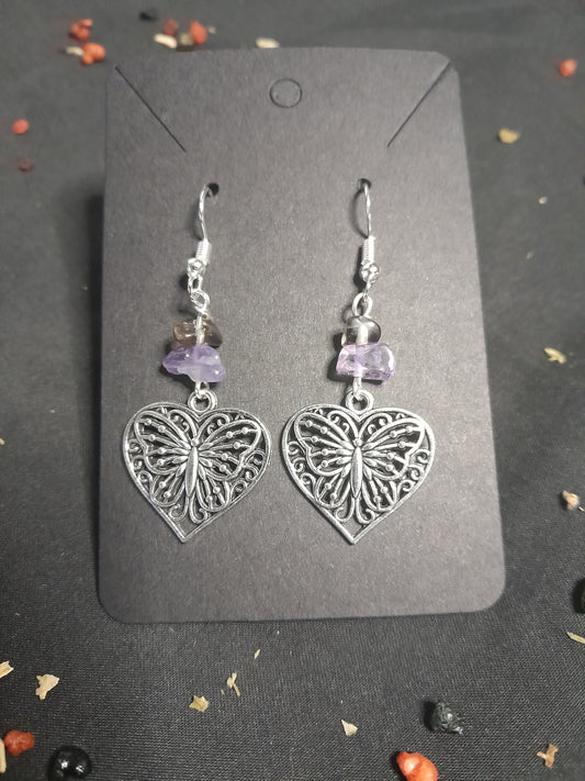 Crystal charm earrings- Butterfly heart 2