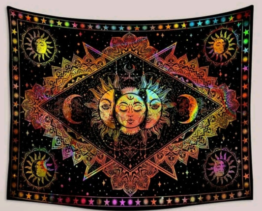 Rainbow Sun/Moon Tapestry